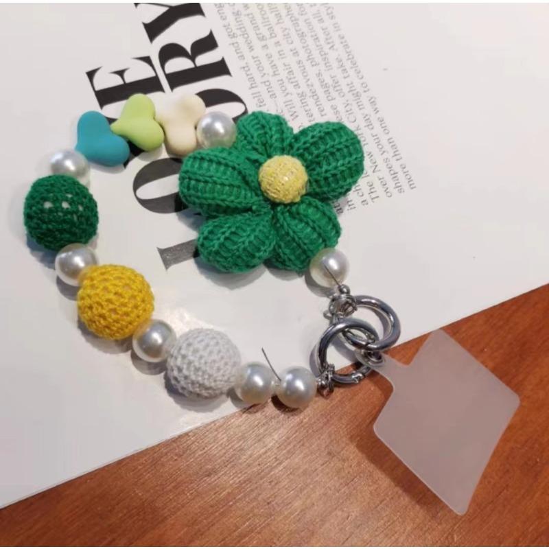 Kurze Handgemachte Wollblume Liebes Tasche Perlen Anhänger Internet Berühmtheit Handy Lanyard Tragbare Kette Lanyard
