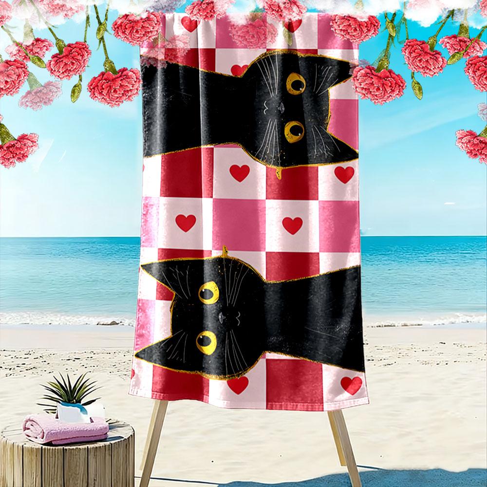 Black Cats & Hearts Towel A must-have beach towel for beach travel