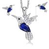 Hummingbird Jewelry Set Silver Plated Chain Necklace Stud Earrings with Green Black Crystal Pendant Women Girlfriend Mom Jewelry