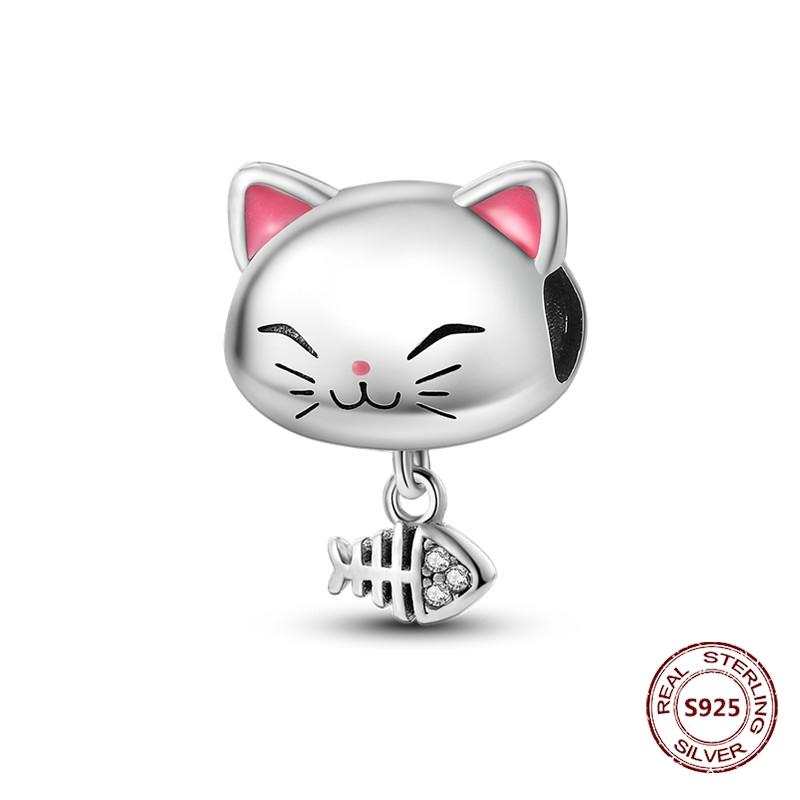 Copper Original Dog Cat Safety Chain Lazy Cat Pink Zircon Pet Paw Print Footprint Charms Fit Bracelet For Women Diy Jewelry