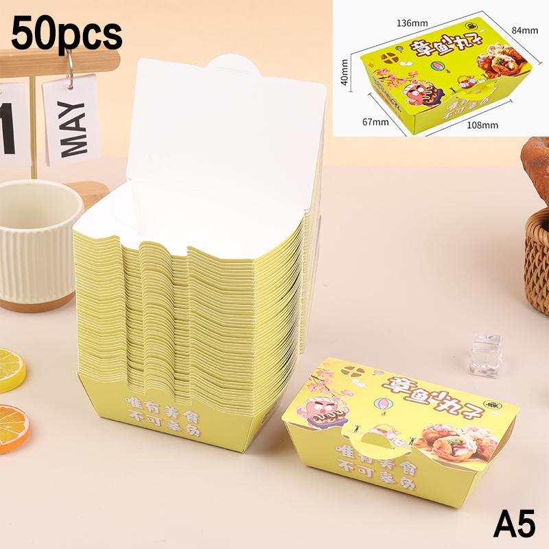 50ks Krabička na balení chobotnicových kuliček Japonské pouliční jídlo Takoyaki Jednorázový papírový kontejner na balení svačin s sebou