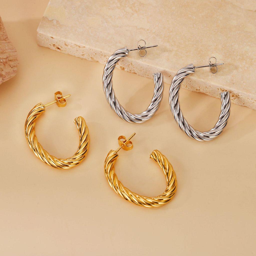 2025 Bestseller Twisted Pattern Hoop Earrings, Titanium Steel, European & American Style, Versatile Design.
