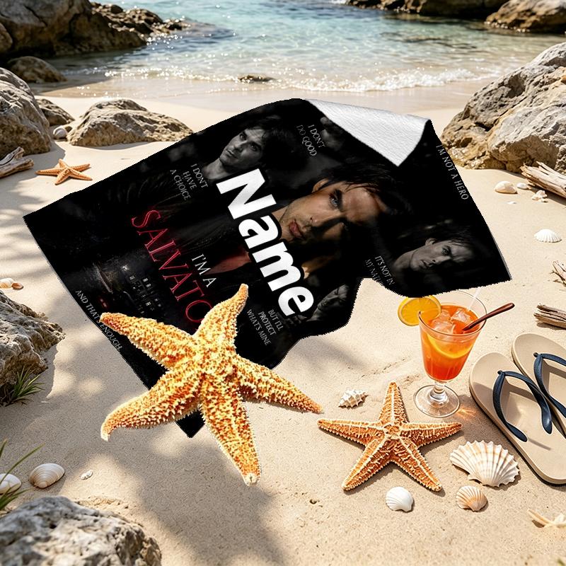 Custom Name Personalized Damon Salvatore Print Beach Towel, for Trip Camping Beach Party Home Decor, Birthday Gift for Family & Friends