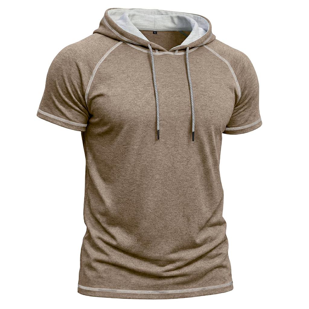 Men’s Shirts Short Sleeves Hooded T-shirts Fitness Tops Summer Casual Wear Pullover Hoodie