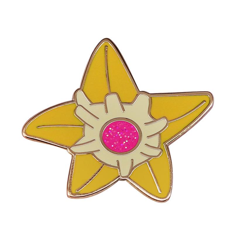Glitter Cartoon Starfishs Hard Enamel Pin Video Games Collectable Badge Kawaii Shiny Staryu Lapel Backpack Pins
