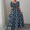 Ruffle Edge Dress Women Puff Sleeves Printed Slim Fit Spring Summer Size S-XXL
