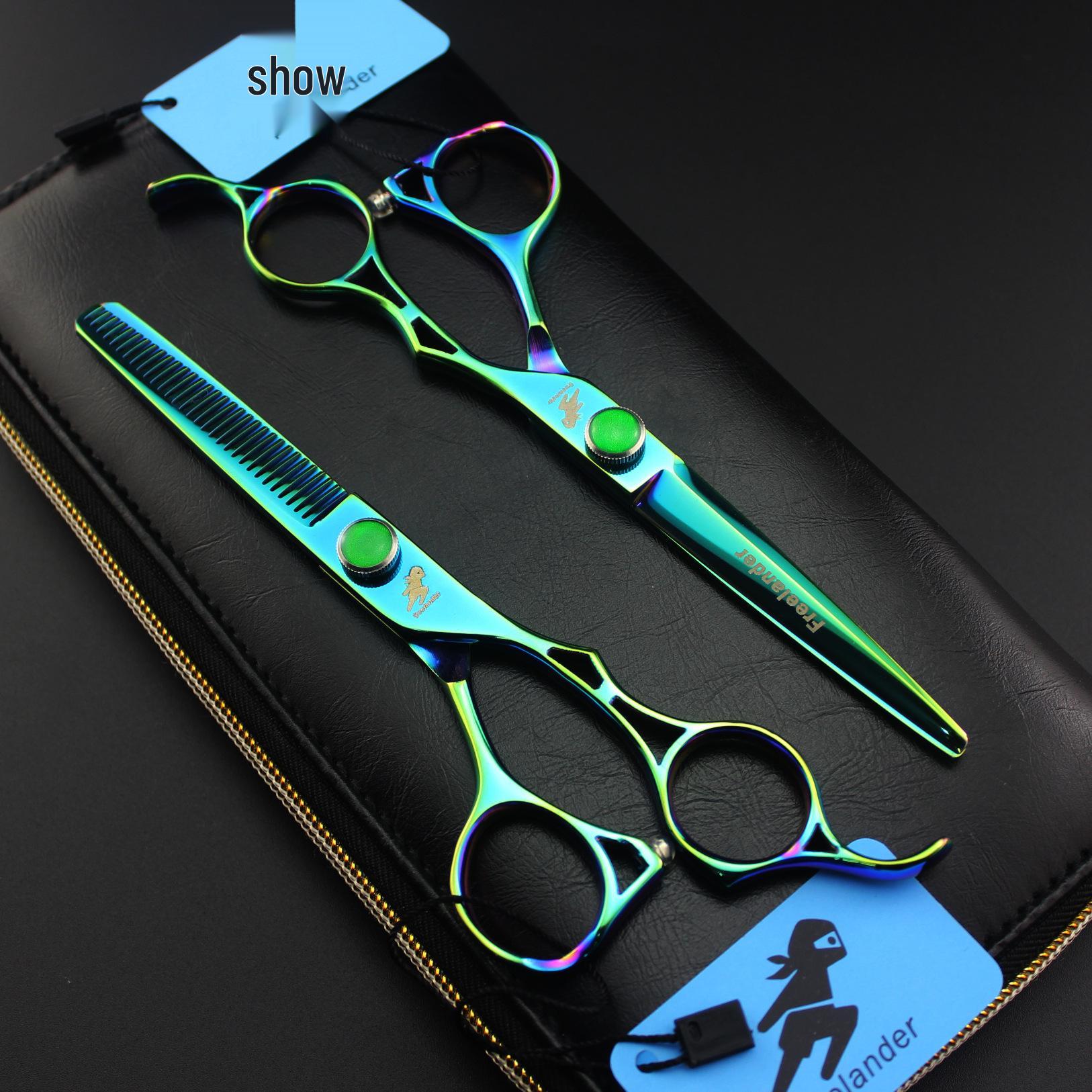 6.0 Green Hollow Handle Hairdressing Scissors: Straight & Thinning Shears Set Straight Shears