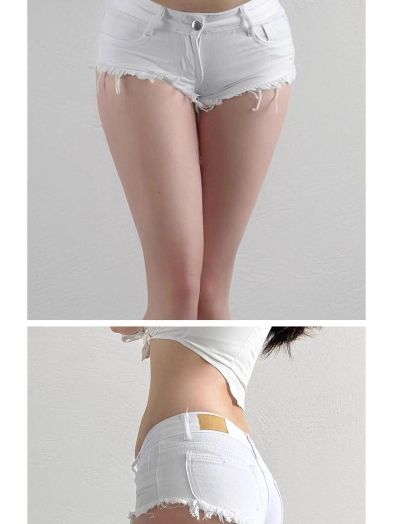 White Low-Waist Raw Edge Denim Micro Shorts for Women, Summer Style, European and American Hip-Hugging Ripped Distressed Design