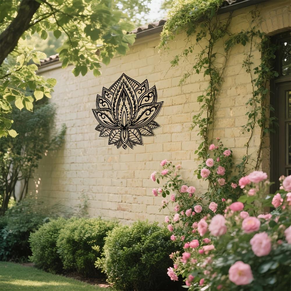 1 Stück Lotus Mandala Metall-Wandskulptur 2D Flacheisenkunst für Wohnzimmer Schlafzimmer Büro Yoga-Studio Moderne Minimalistische Hängedekoration Meditationsraum
