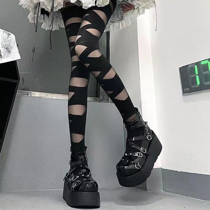 

Готические чулки в стиле Лолиты, сексуальные чулки с перекрестными ремешками, бархатные женские колготки, нижние чулки для девочек, чулочно-носочные изделия, повязки, дизайн, панк, косплей чёрный