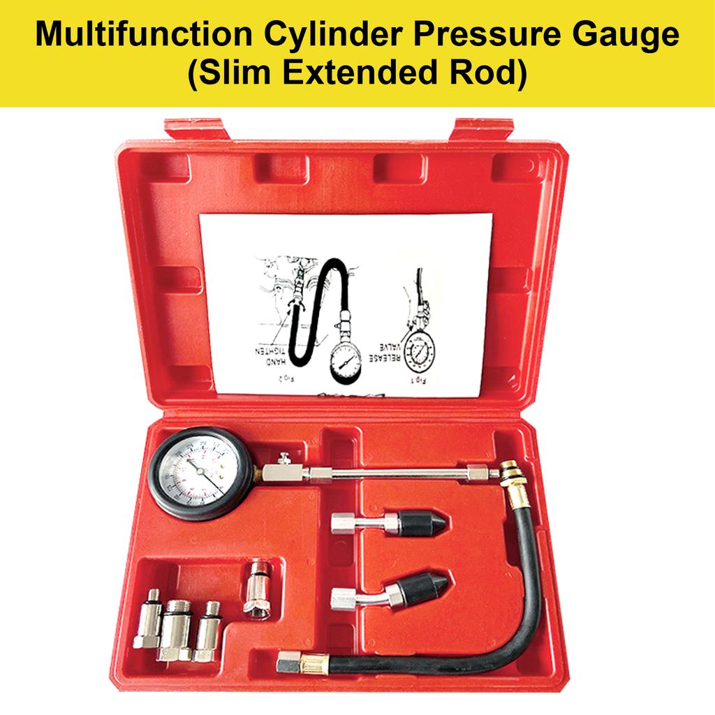 Cylinder Pressure Tester Kit 0‑300 PSI Compression Gauge for Car Motorcycle Brass Adapters Quick Release Dual Units