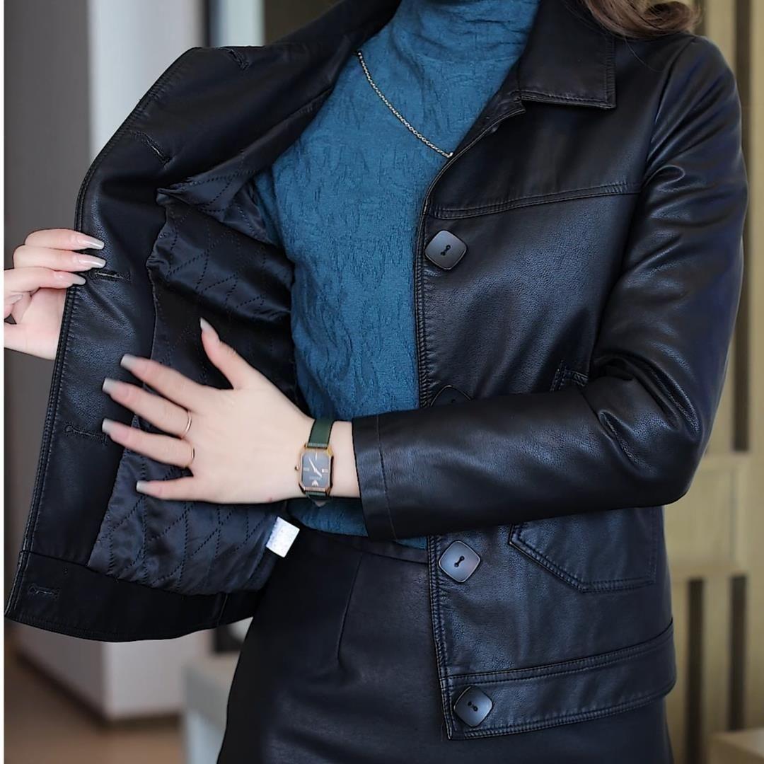 

Женская куртка из толстого хлопка и кожи больших размеров - Весна и Осень 2025 Маленький стройнящий модный стиль 4XL (for 148-160 jin)