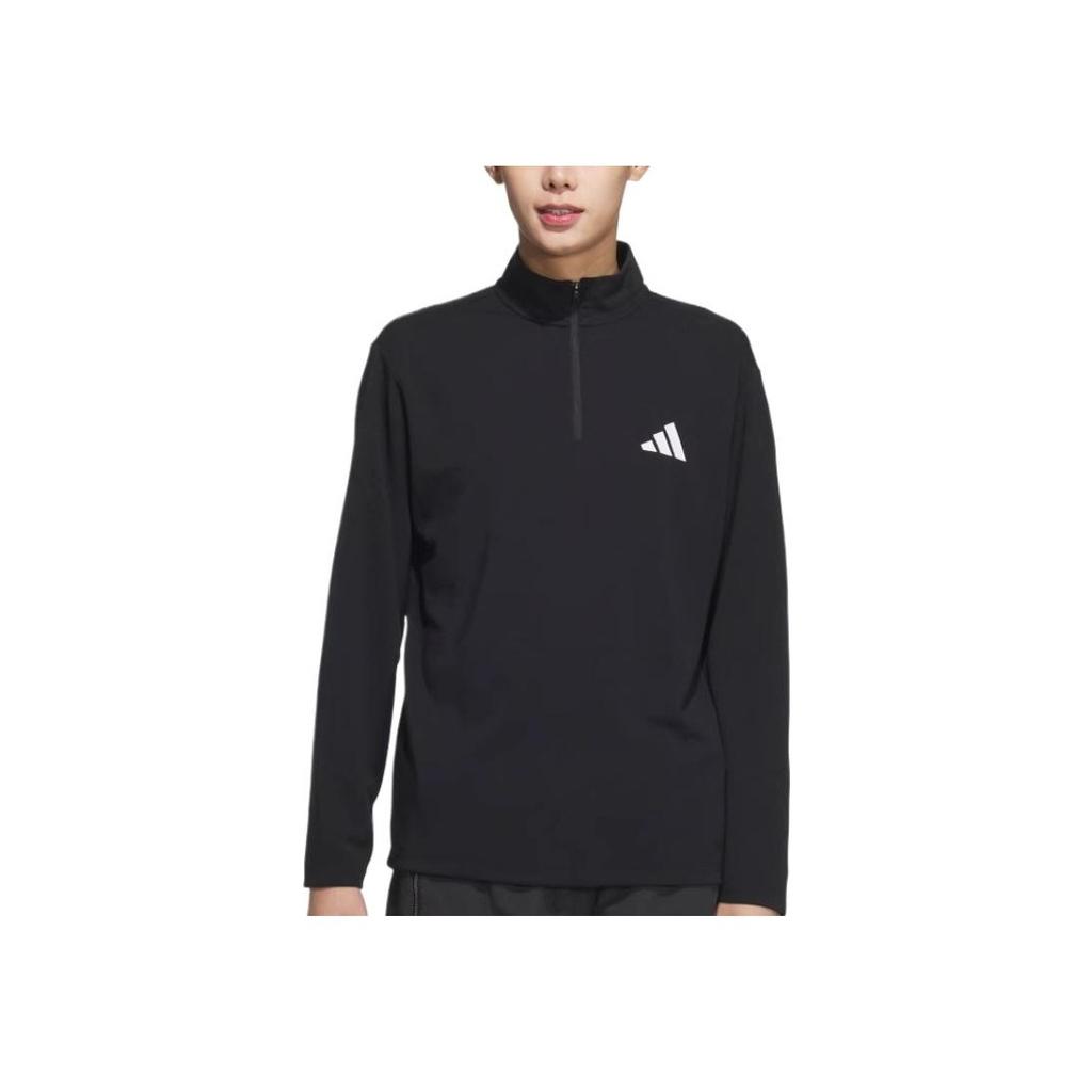 Adidas Solid Color Half-Zip Stand Collar Comfortable Long Sleeve T-Shirt Men Tops Black KA7667