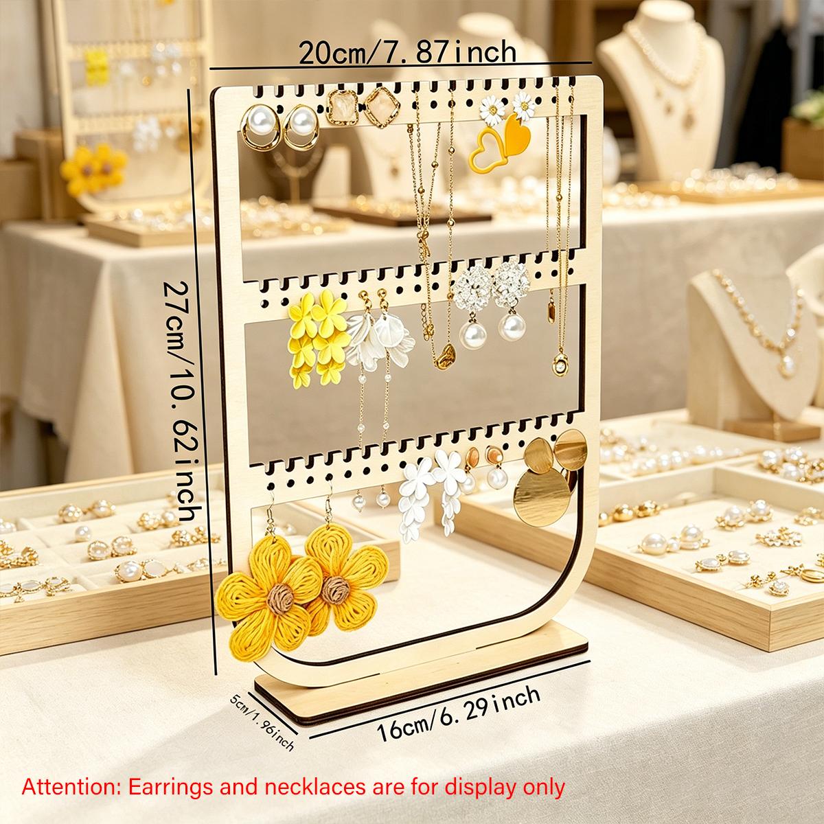 1pc wooden earrings necklace vertical desktop jewelry display storage rack detachable portable three-layer jewelry storage rack
