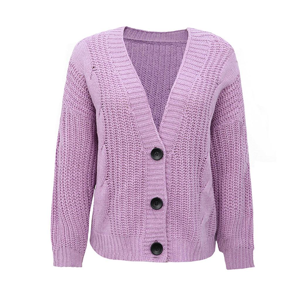 Women's Loose V-neck Large Size Buttons Cardigan Thick Line Sweater Blouse