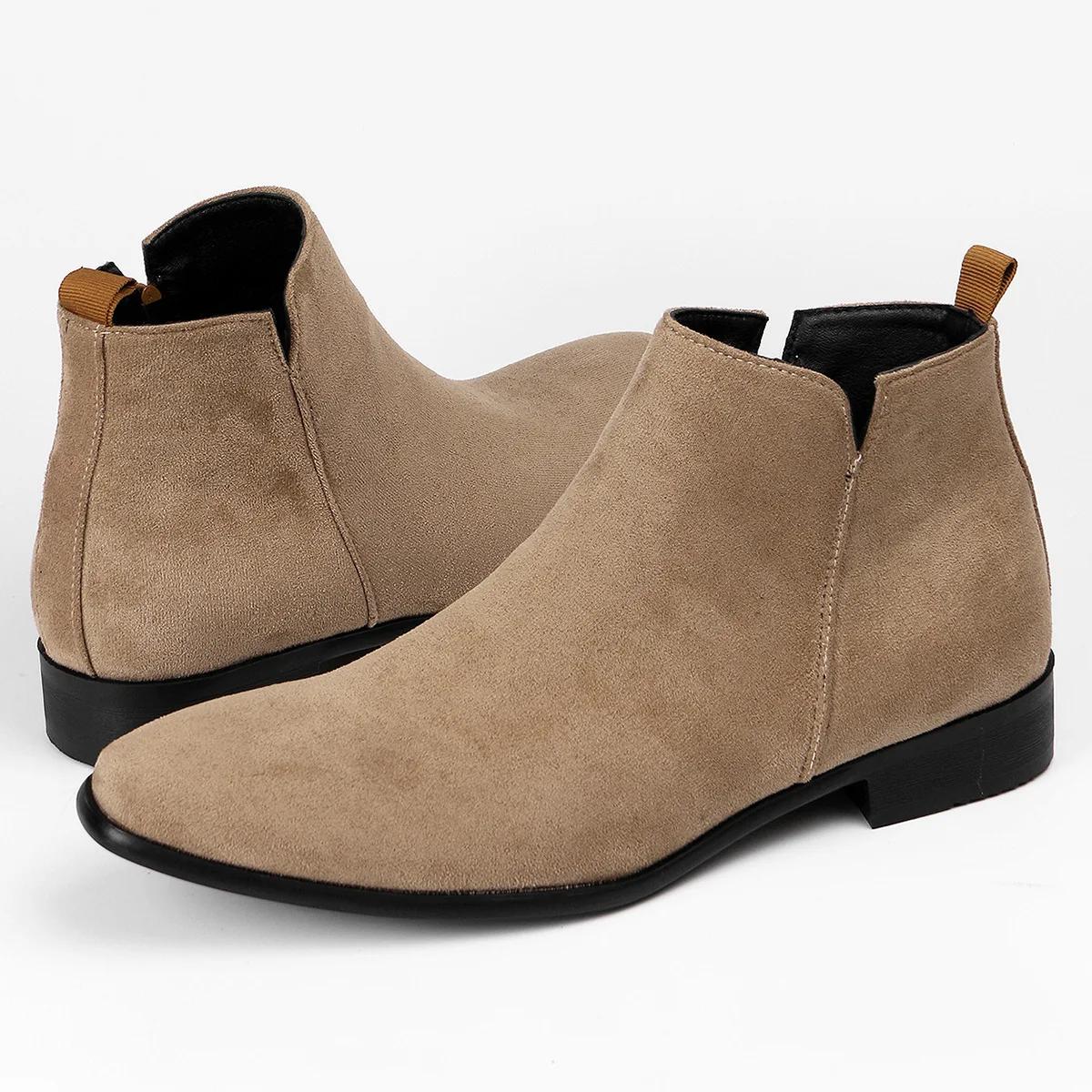 Herren Klassische Retro Chelsea Boots Herren Britische Mode Leder Stiefelette Herren Lässige Kurze Stiefel High-Top Schuhe Übergrößen 42 gray