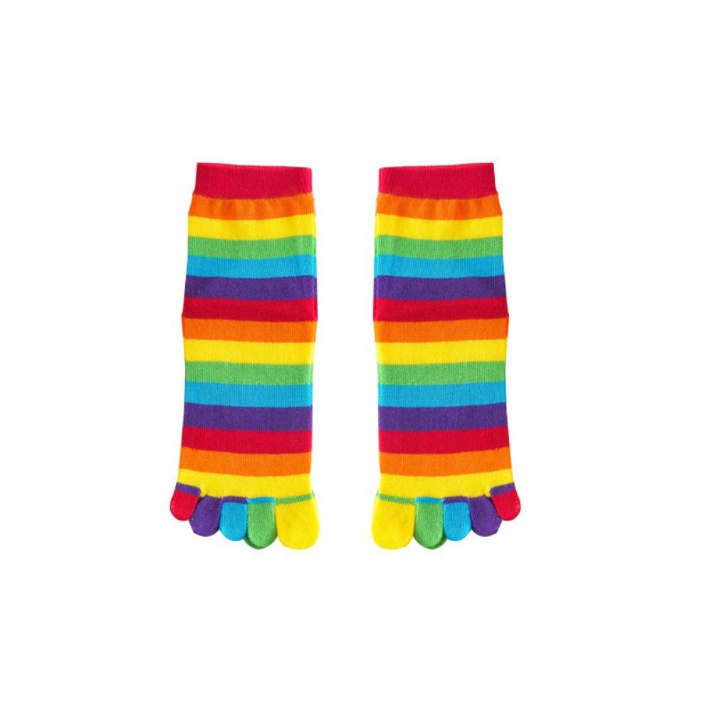 High-quality Rainbow Five Fingers Socks Cotton Breathable Striped Cotton Socks Anti Friction Comfortable Women Toe Socks Sports