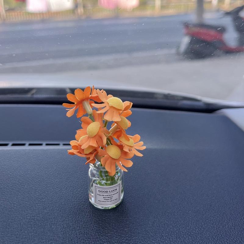1PC Car Center Console Delicate Miniature Potted Flowers Simulated Flower Automotive Interior Decorations Car Gifts