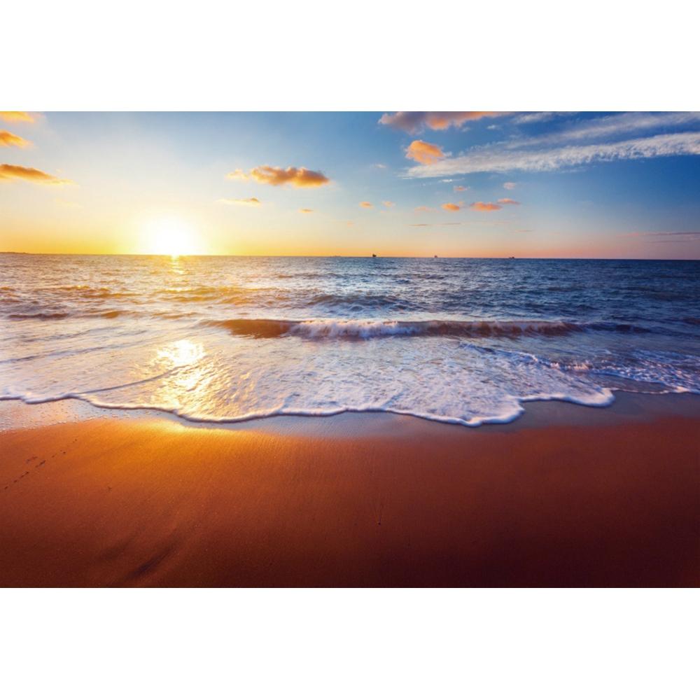 Background Photo with Beach Waves and Sunset, Summer Vacation, Ocean, Beach, Blue Sky, White Cloud, Sand, Photo Shoot
