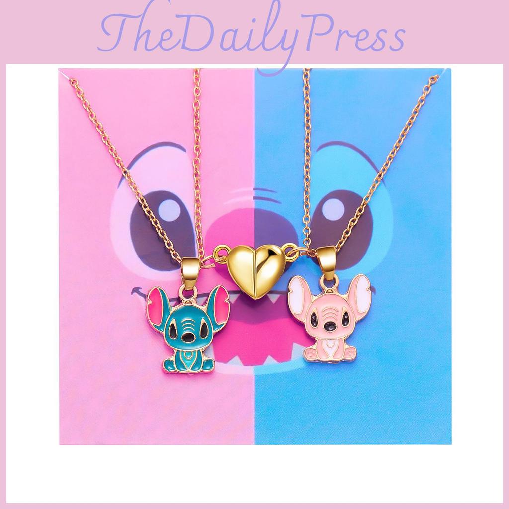 Lilo Stitch Heart Pendant Chain With O Link Style For Stylish Couple Accessory