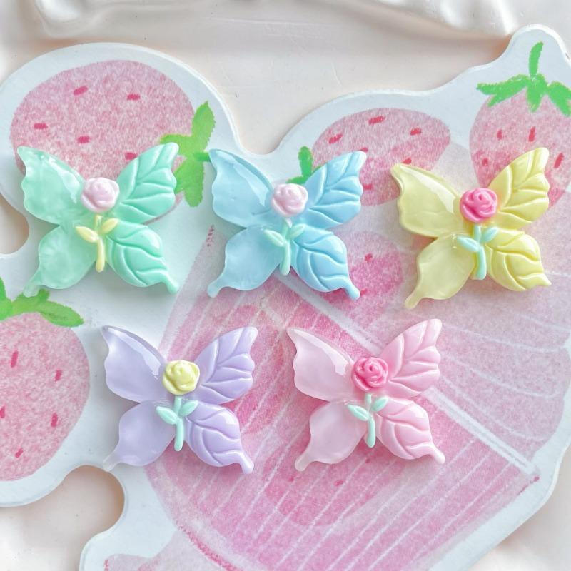 

Rose Butterfly Resin Hair Clip Keychain Phone Case Stationery Accessories 10pcs різнокольоровий