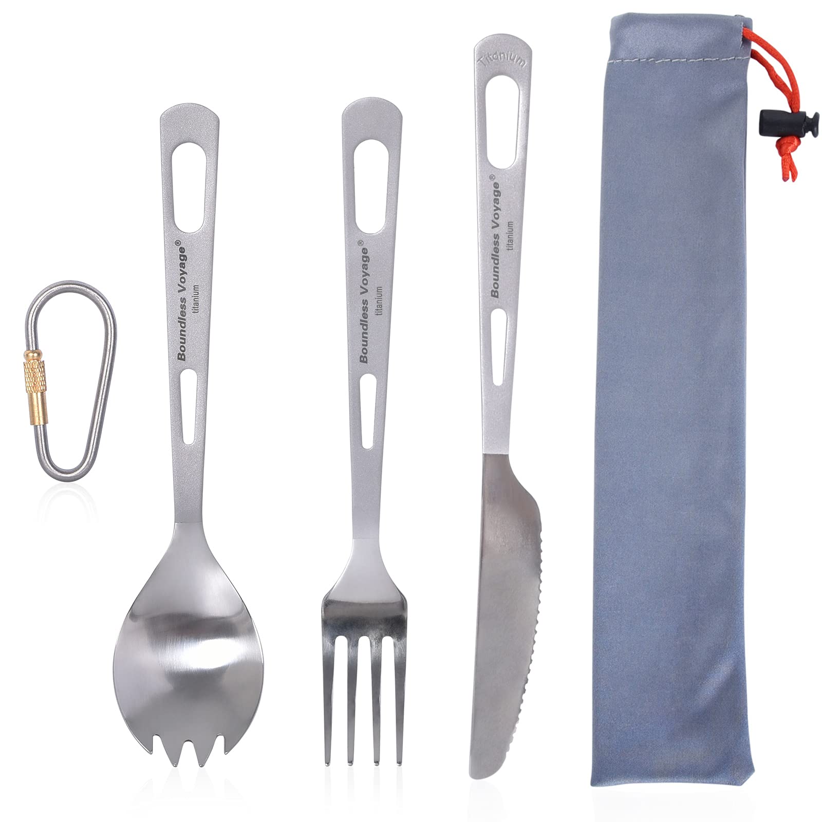 

Набор столовых приборов Boundless Voyage Titanium, набор столовых приборов для кемпинга, сумка для хранения в горах, в комплекте вилка/нож/треснувший набор из 3 предметов для активного отдыха, скалолазания,