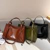 Trendy Pu Leather Retro Tote Bag For Women 2024 New Fashion Large Capacity Shoulder Bag