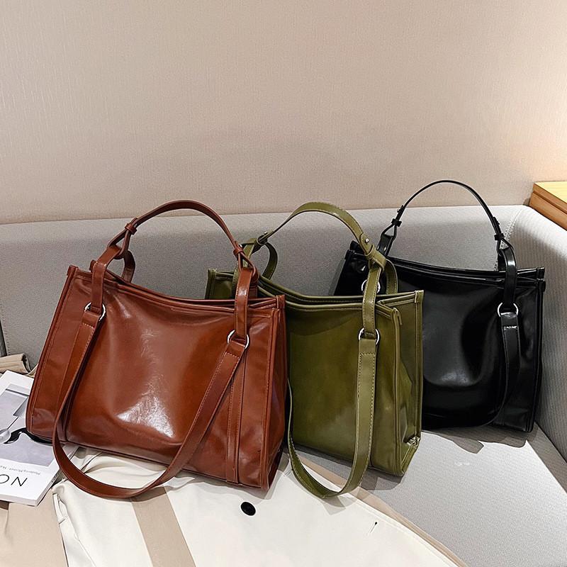 Trendy Pu Leather Retro Tote Bag For Women 2024 New Fashion Large Capacity Shoulder Bag