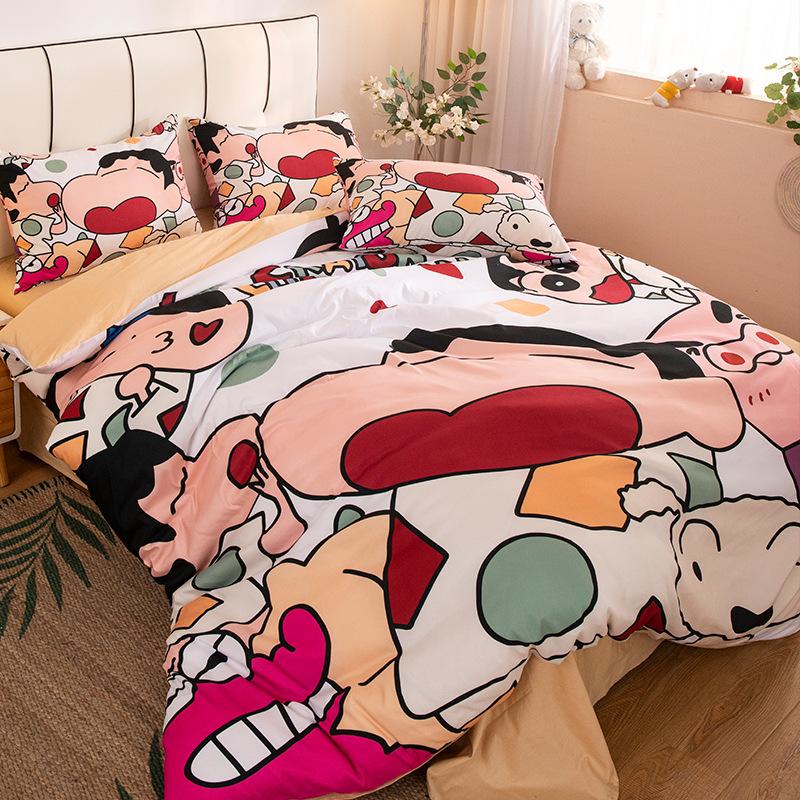 Boy Girl Crayon Shin-chan Bedding Set Pillowcase 2/3/pcs Shin-chan Duvet Cover Adult Children Gift Single Double Large Size