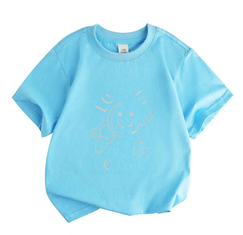Toddler Boys Girls 100% Cotton Crew Neck Short Sleeve T-Shirt, Cute Winking Smiling Sun Cartoon Print Casual Breathable Summer Tee for Little Kids Dai