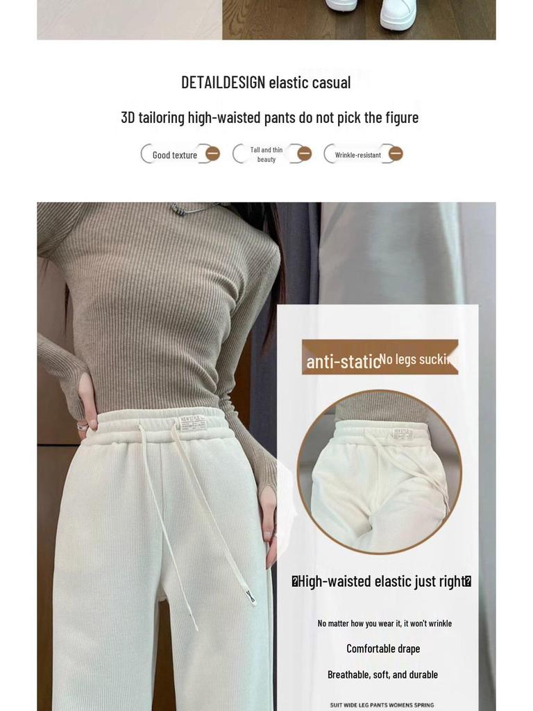 European Cotton Velvet Wide-Leg Pants for Women - Thickened, Loose Fit, Straight-Leg, Small Size, Casual, Perfect for Autumn and Winter