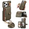 Crossbody Zipper Cards Solt Wallet Leather Case For iPhone 16 Pro Max 15 Plus 14 13 12 11 Long Lanyard Ring Holder Mirror Cover