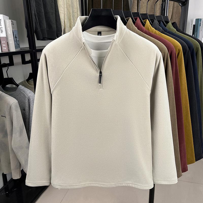 Men's Double-Sided Fleece Half-Zip Sweatshirt, Long-Sleeve, Warm Casual Base Layer for Autumn/Winter
