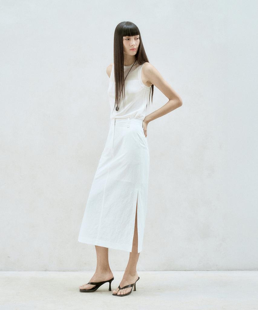 RE RHEE Side Slit Nylon Midi Skirt