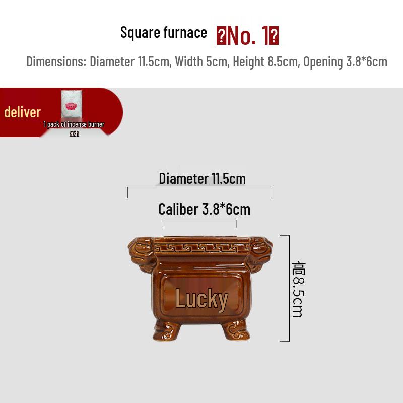 Square Ceramic Incense Burner for Home, Antique-Style, for Worship and Offerings.