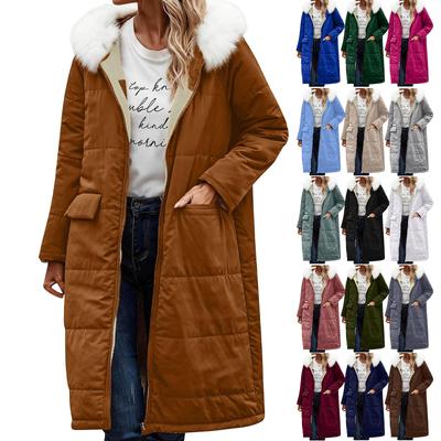 Women's Fashion Winter Solid Color Long Sleeved Hooded Long Zipper Cotton Jacket Warm Coat Down Jacket