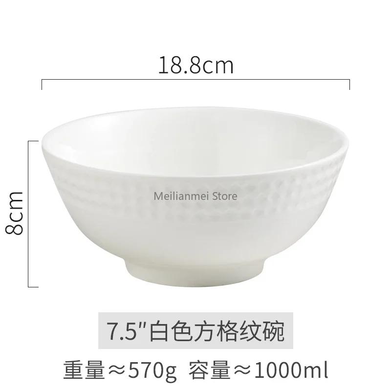 Biała ceramiczna miska, przybory kuchenne gospodarstwa domowego, jadalnia, miska na makaron, zupę, wytłaczane miski gospodarstwa domowego o wysokiej wartości