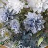 Artificial Dahlia Flower Bouquet Faux Silk Floral Arrangements with Eucalyptus Leaves for Dining Table Centerpieces DIY Wedding Bridal Bouquet