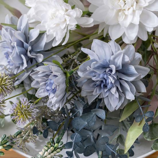 Artificial Dahlia Flower Bouquet Faux Silk Floral Arrangements with Eucalyptus Leaves for Dining Table Centerpieces DIY Wedding Bridal Bouquet