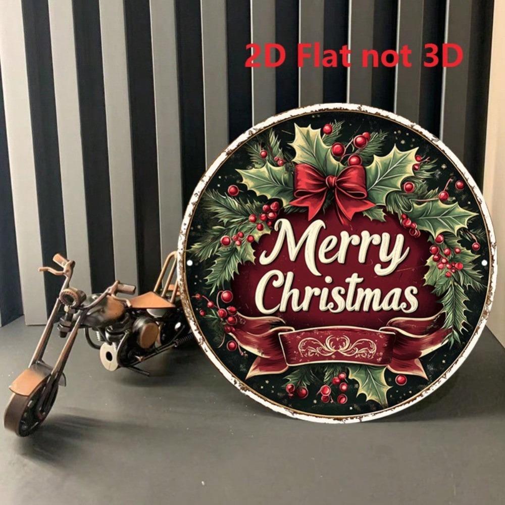 Vintage Merry Christmas Wreath Metal Tin Sign Wall Art Home Decor