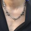 Punk Hip-hop Sliver Color Stainless Steel Rivet Tassel Round Bead Spliced Necklace for Women Collar Chain Jewelry Does Not Fade