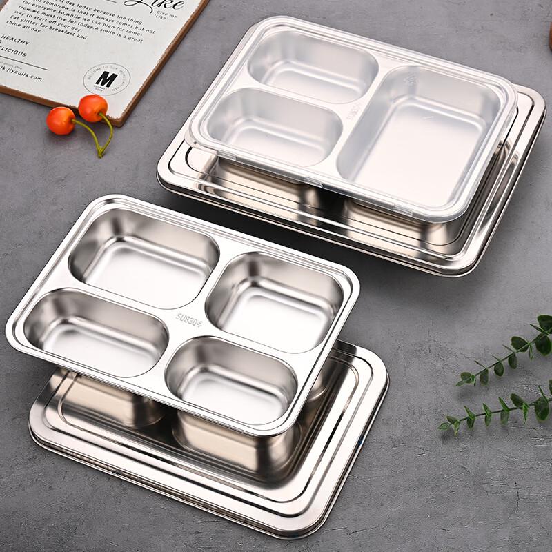 304 Stainless Steel Divided Lunch Tray with Lid