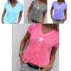 Stylish Women V-neck T-shirt Casual Loose Star Summer Shirts Solid Short Sleeve Perfect For Outdoor Activities