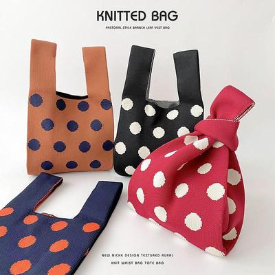 Farbkontrast Polka Dot Gestrickte Schulterhandtasche Handtasche Große Kapazität Einkaufstasche Frau