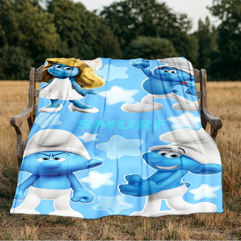 Blue Smur-f Characters Blanket Flannel Throw for Sofa, Indoor, Camping, Living Room, Office, Chair, And Bed Soft Birthday Gift