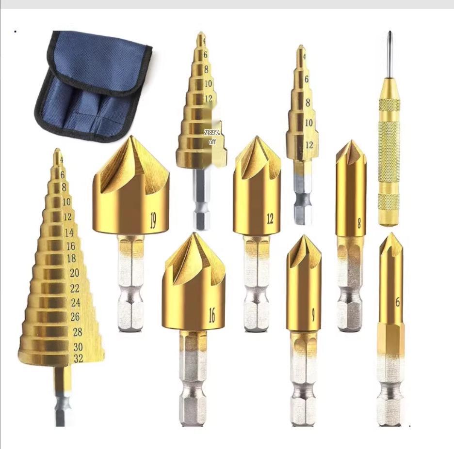 Three-Piece Titanium Step Drill Bit Set for Woodworking