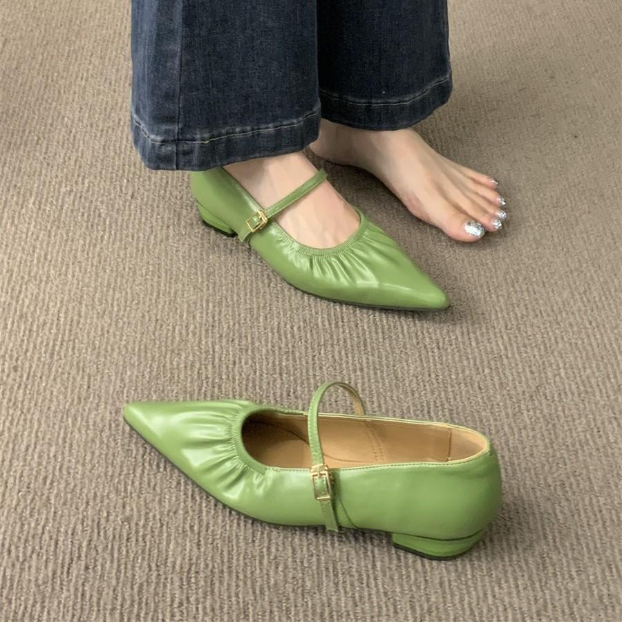 Pointed Mary Jane Shoes Women's Shoes Spring and Autumn 2025 New Thick Heel Shallow Mouth Word with French Evening Wind Single Shoes