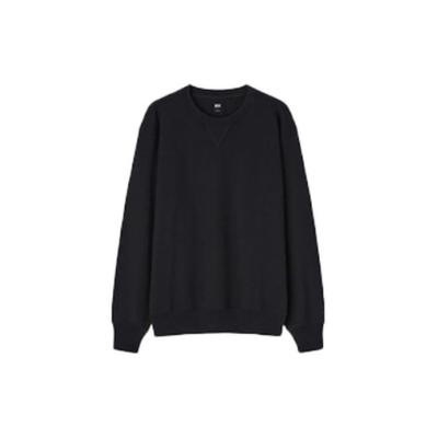 Uniqlo Round Neck Solid Color Long Sleeve Sweatshirt Unisex Sweatshirt Black 444966-69