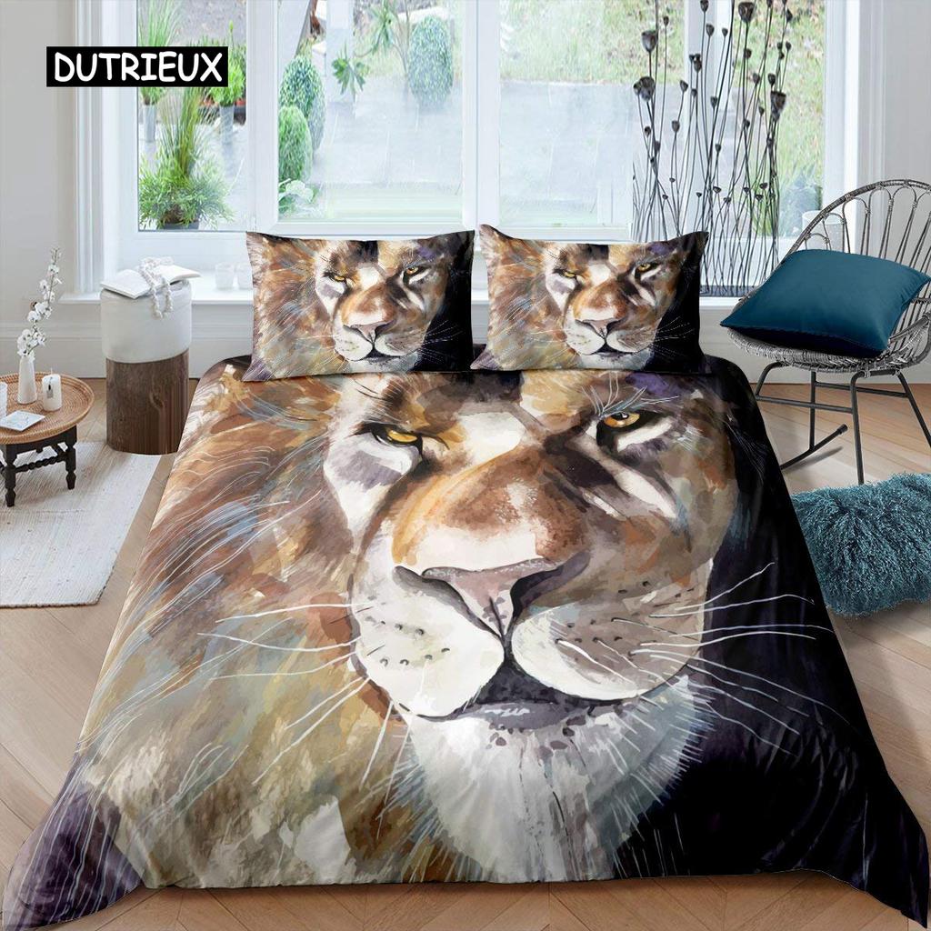 Black Lion Duvet Cover Bed Sheet Pillow Three-Piece Bedding Set