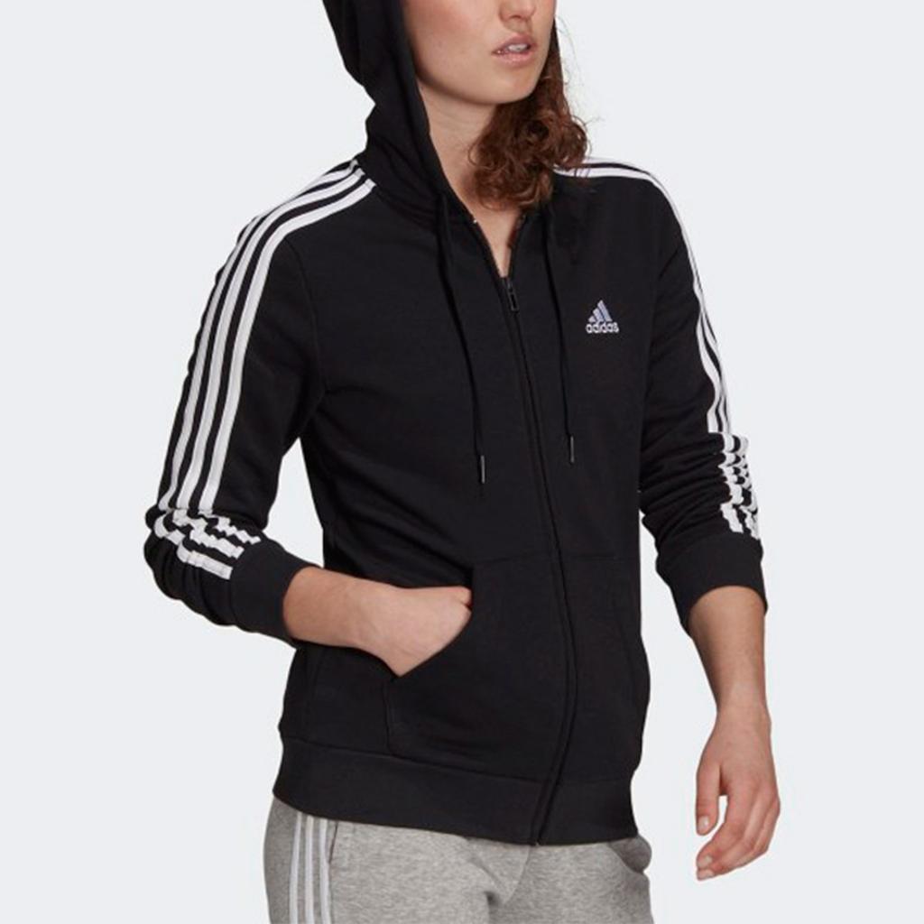 Adidas Side Stripes Sports Knitted Fabric Fleece Lined Hood Jacket Winter Women's Black GM5567